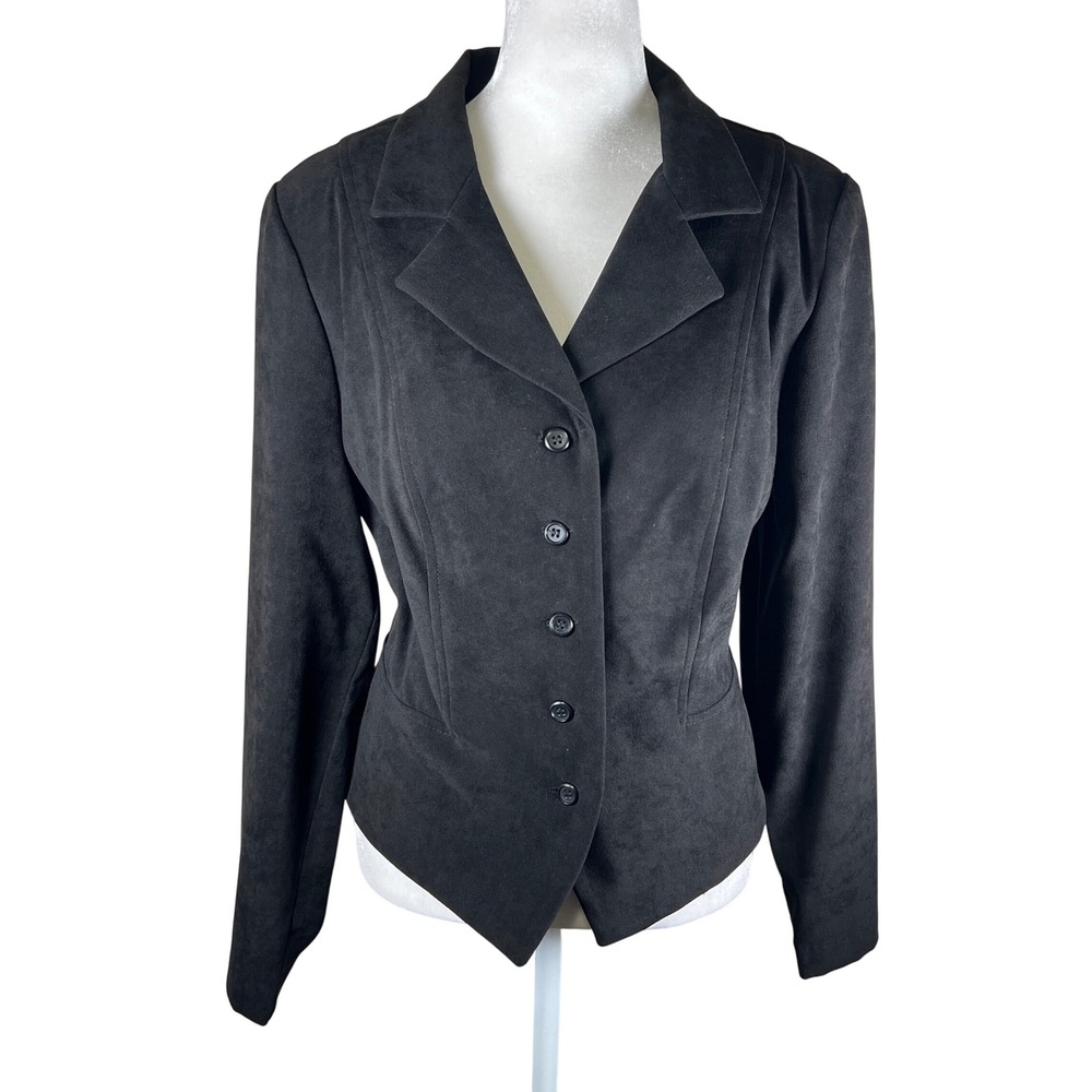 Briggs New York Petite Black Faux Suede Button 90s Western Blazer Jacket 12P